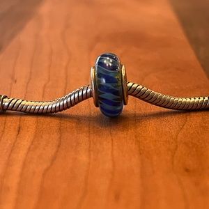 PANDORA Retired Blue Striped Murano Glass Charm